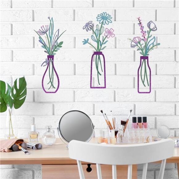 3 Pieces Metal Flowers Wall Arts-Rustic Farmhouse Decor Purple Minimalist Flower - Picture 7 of 8